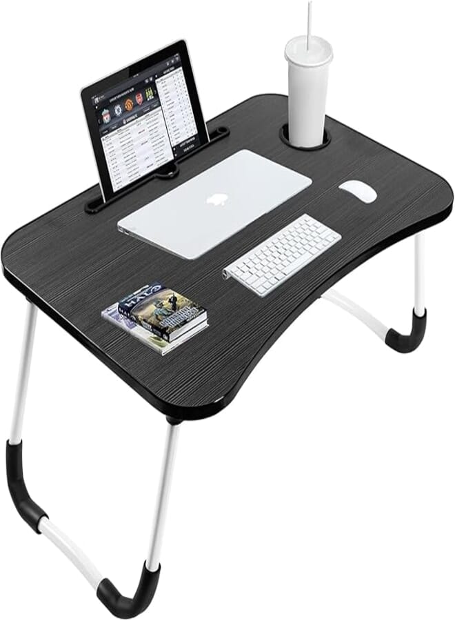 Sky-Touch Portable Folding Laptop Desk For Bed With Ipad And Cup Holder Adjustable Foldable Non-Slip Legs Reading Table Tray For Working Studying Camping 60X40X28Cm Assorted color